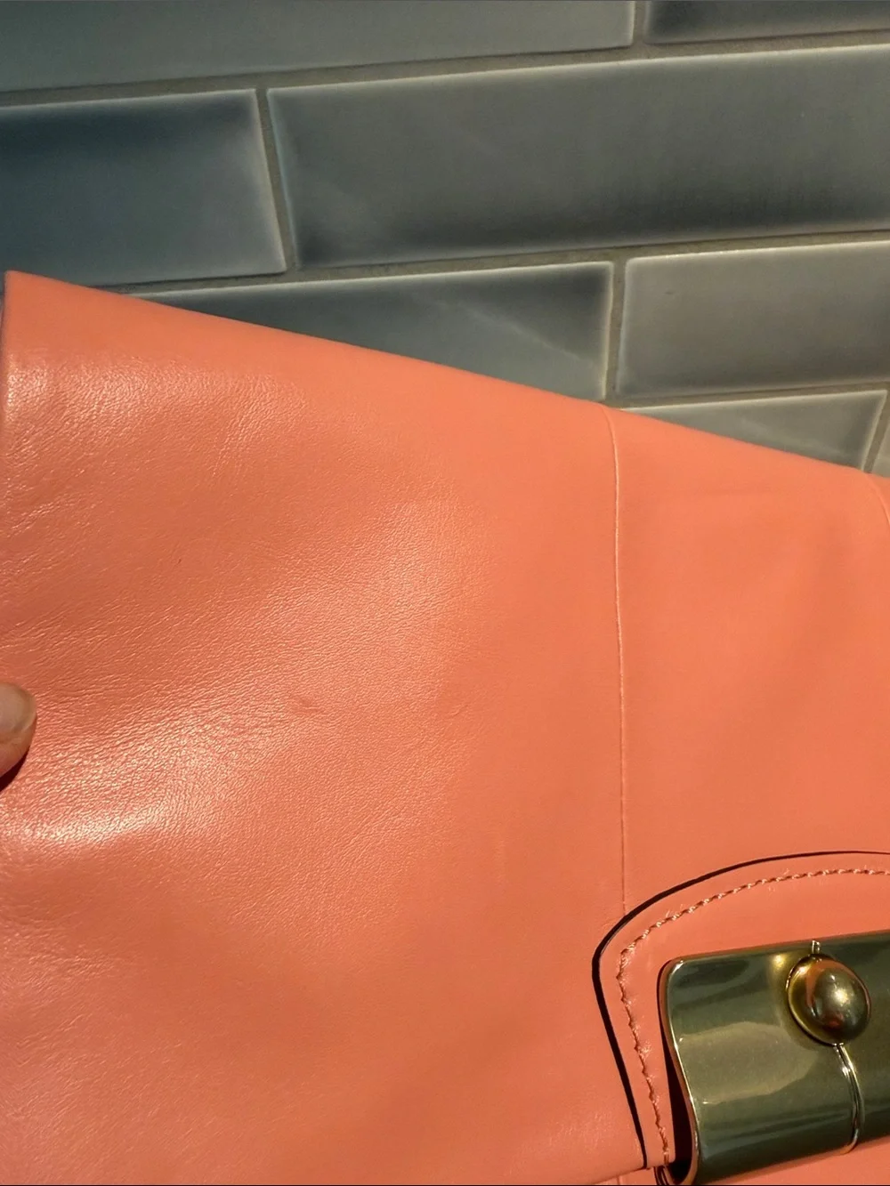 Coach Coral Pink Leather Clutch with Gold Turnlock